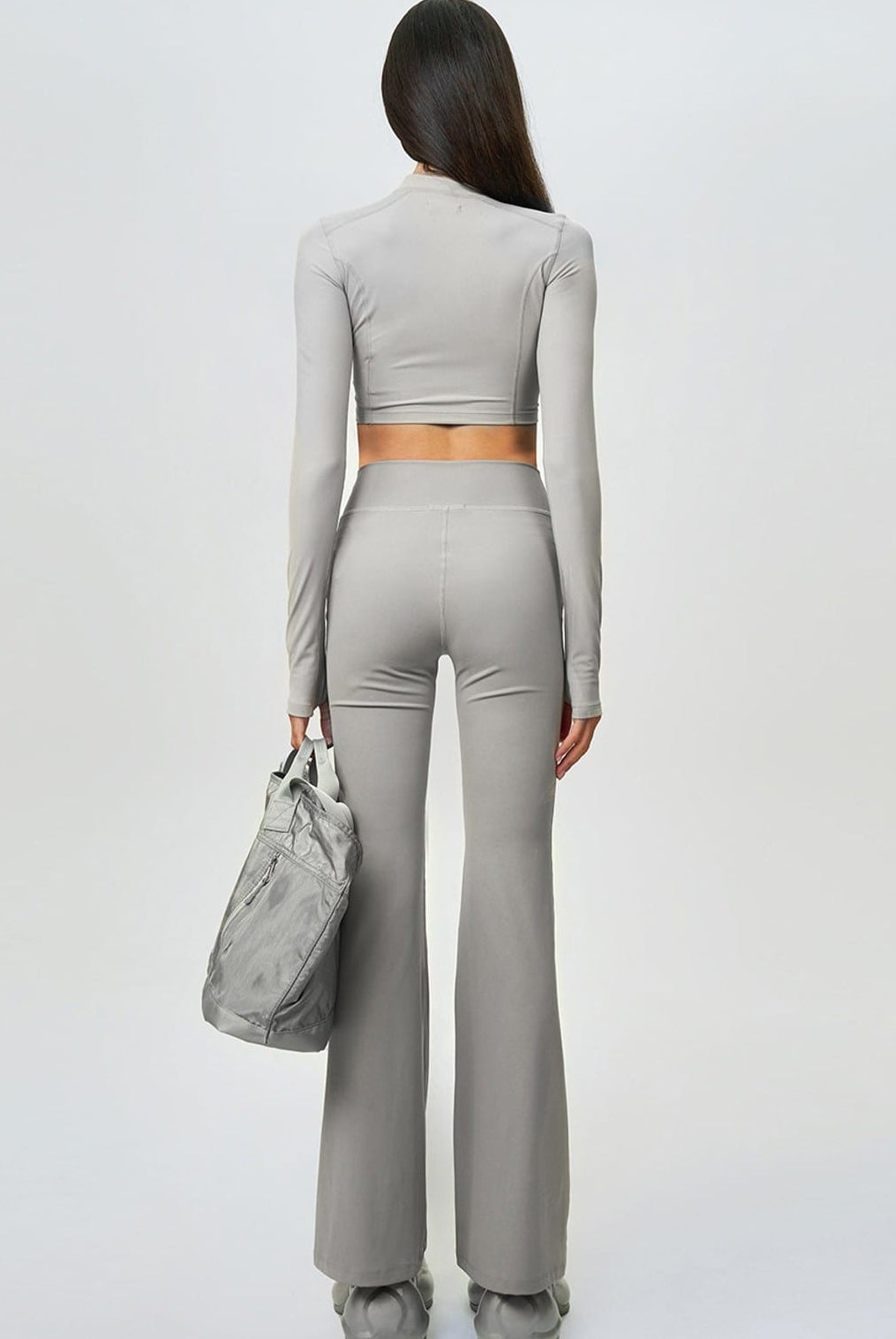 SMFK Zip Front Cropped Activewear Jacket in Gray - On Female Model