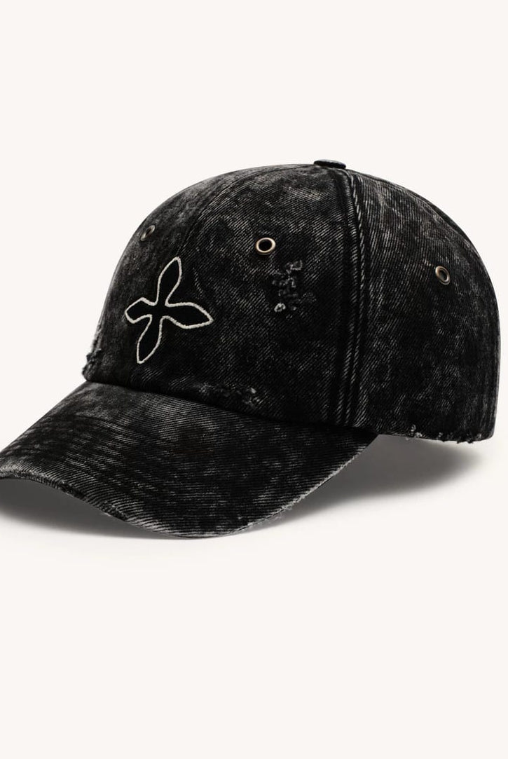 SMFK Distressed Cross Embroidered Baseball Cap in Black