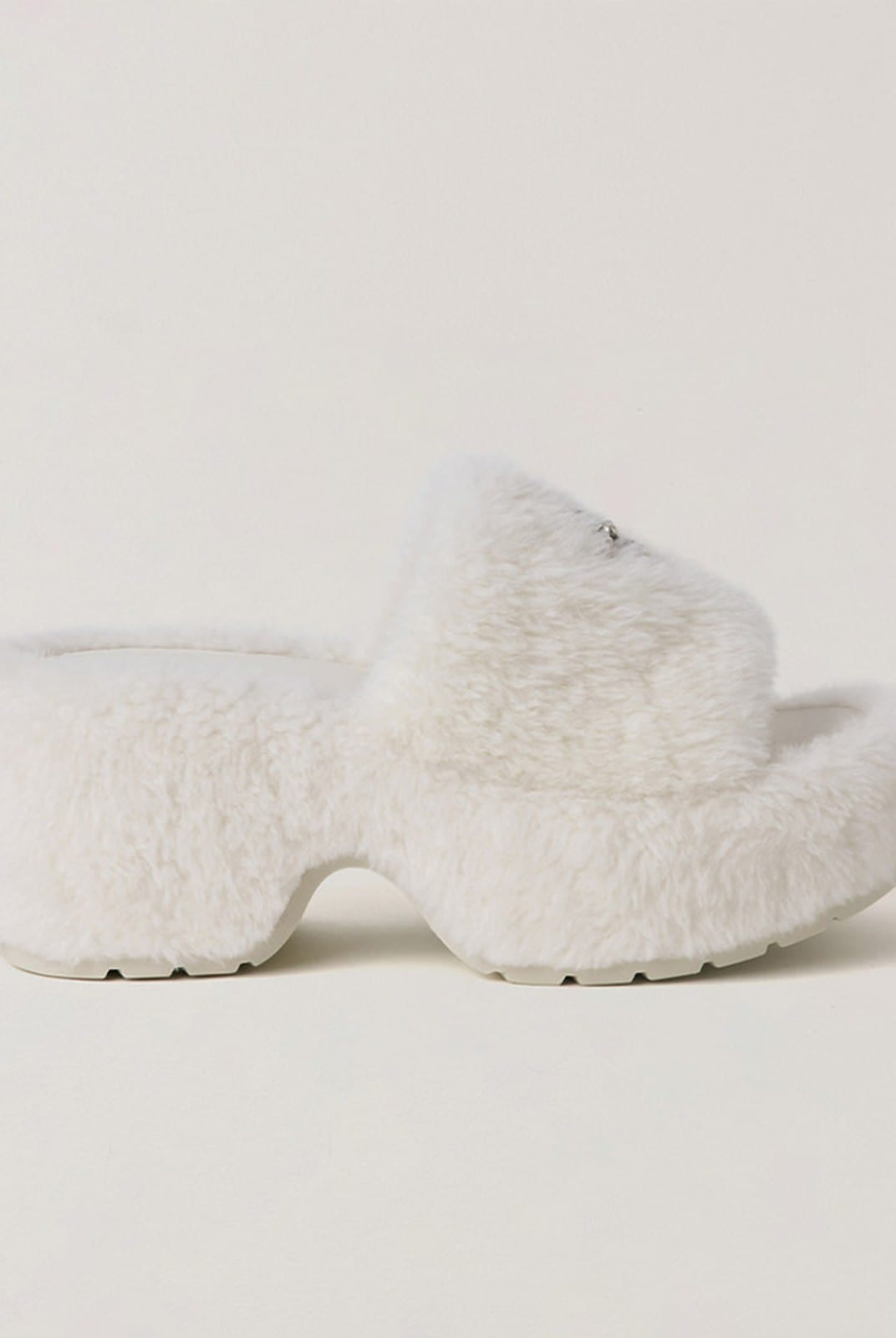 SMFK Cross Hardware Shearling High Heel Mules in White