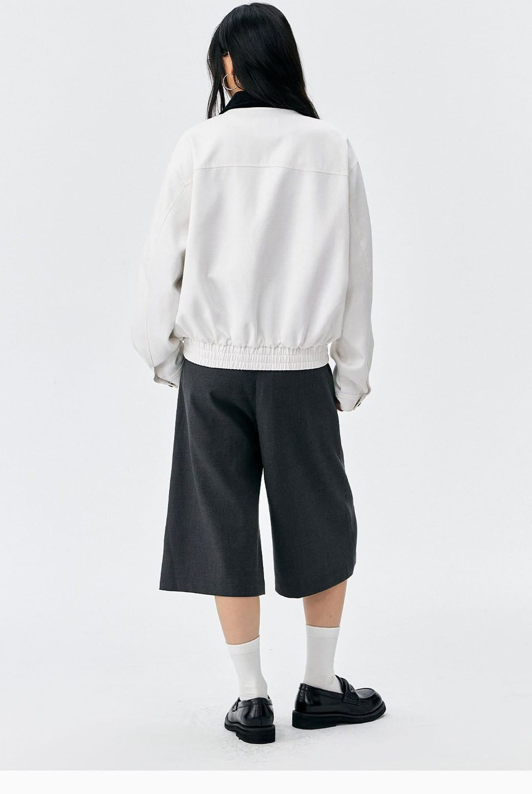 MEDM Embroidered Harrington Jacket in White - On Model