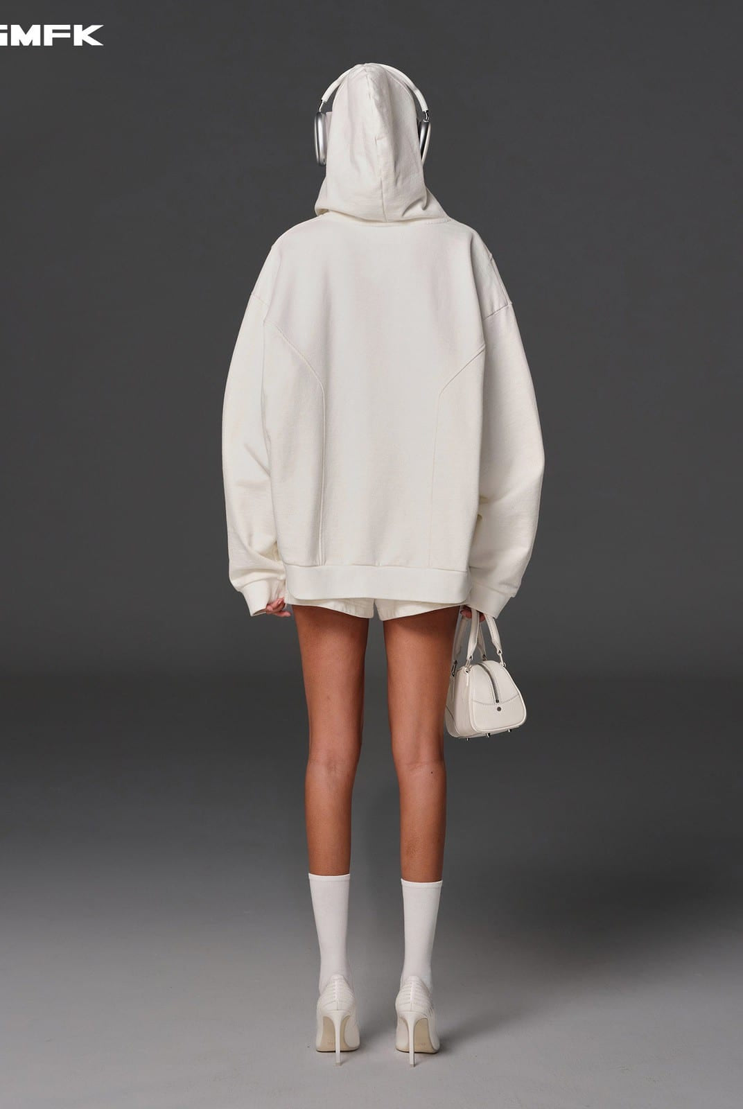 SMFK Cotton Wool Blend Oversized Hoodie in White - On Model