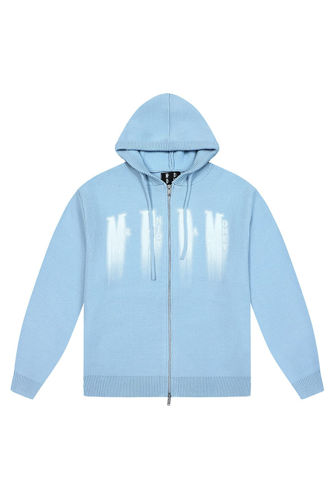 MEDM Zip Up Hooded Knit Cardigan in Sky Blue