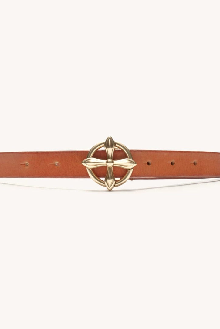 SMFK Cross Totem Hand Burnished Leather Belt in Beige