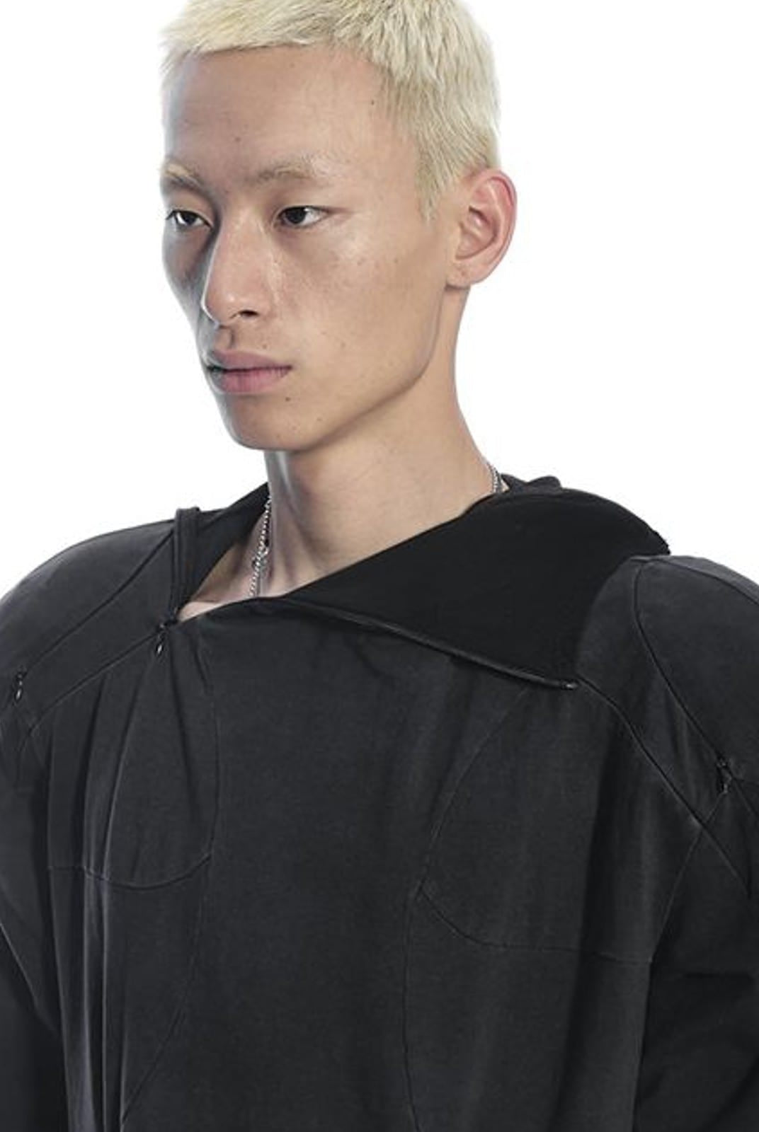 D5ove Hooded Shoulder Pad Pullover in Black - On Male Model