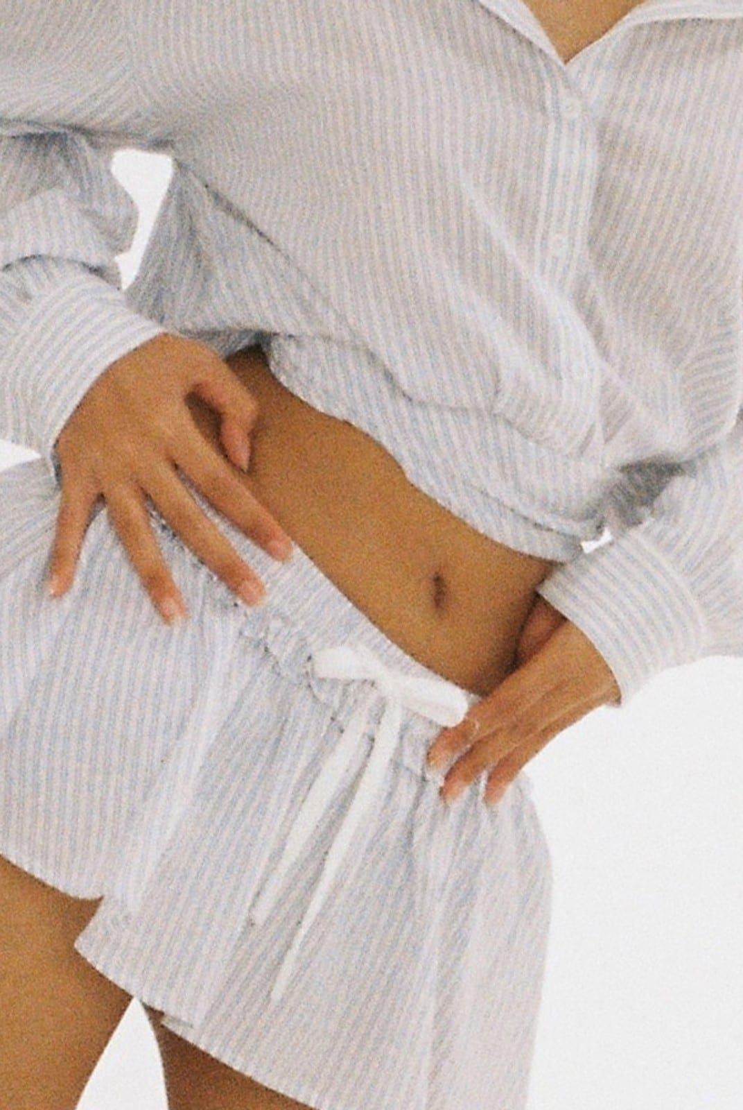 SweetChilling Wrap Hem Cropped Shirt in Blue - On Female Model