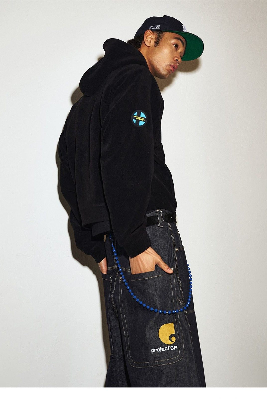 MEDM Fleece Zip Hoodie Drawstring Pants Set in Black - On Male Model