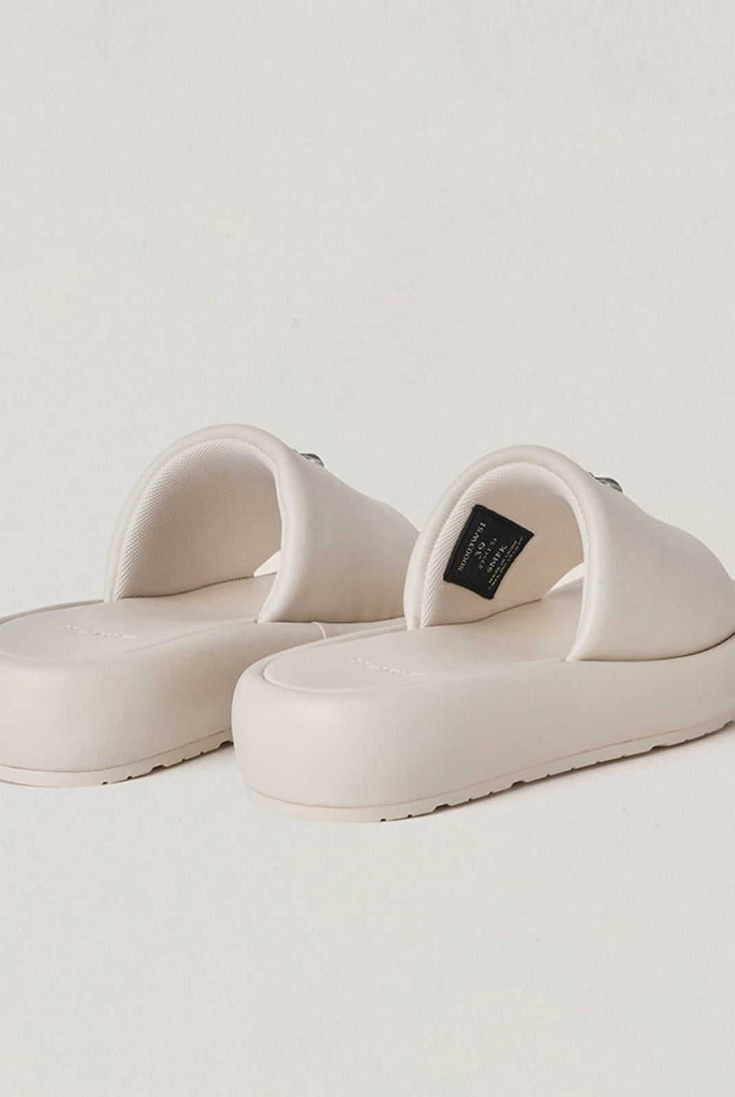 SMFK Cowhide Leather Cross Hardware Slides in Cream