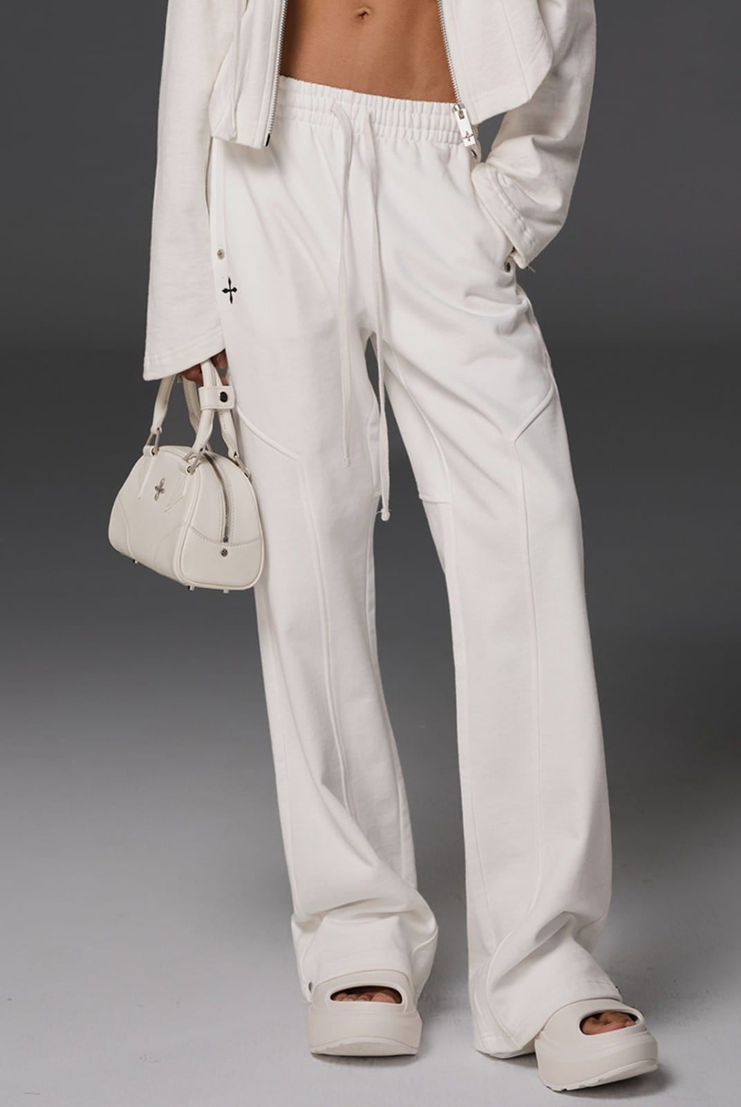 SMFK Cotton Wool Straight Leg Sweatpants in White - On Female Model