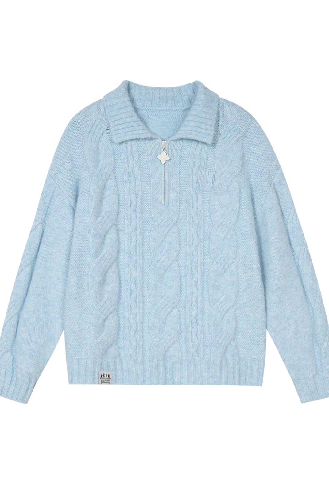 MEDM Cable Knit Quarter Zip Sweater in Sky Blue
