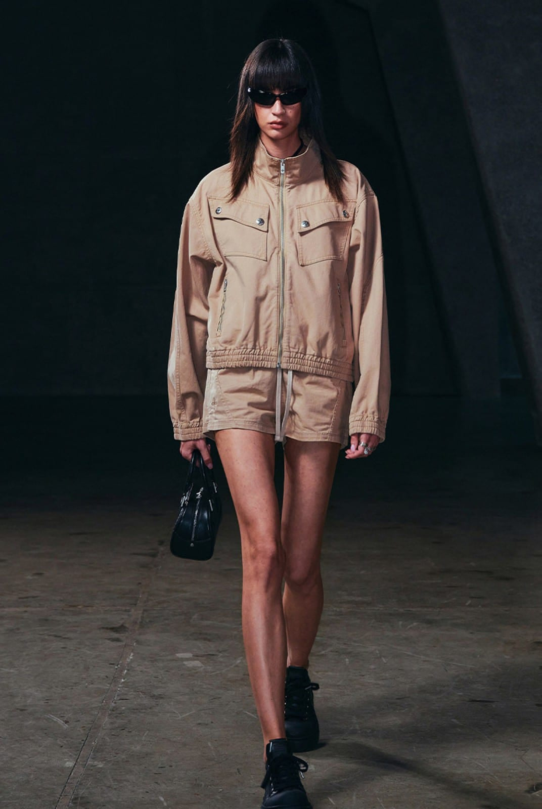 SMFK Cotton Cargo Track Jacket in Beige - On Female Model