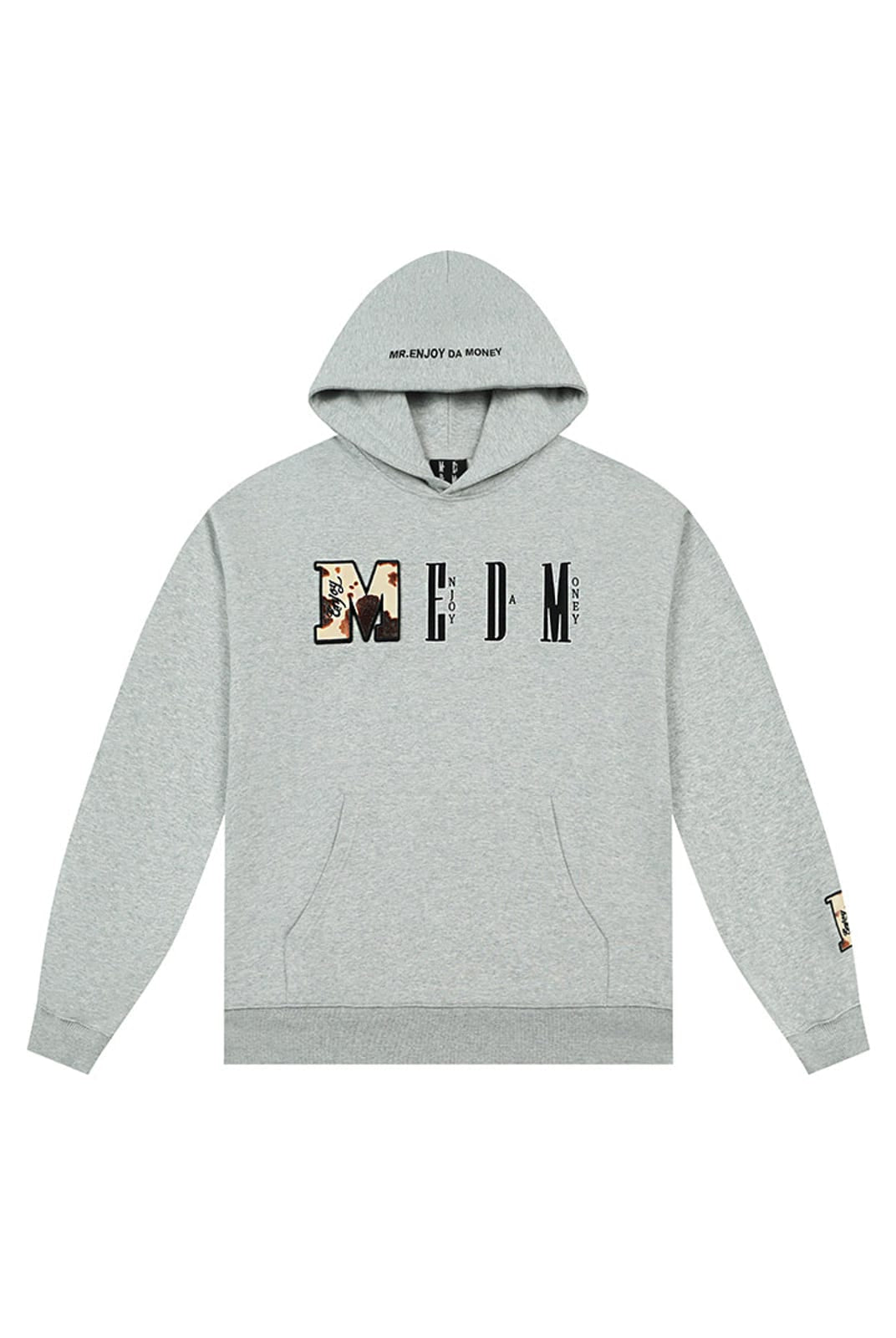 MEDM Animal Print Logo Pullover Hoodie in Gray