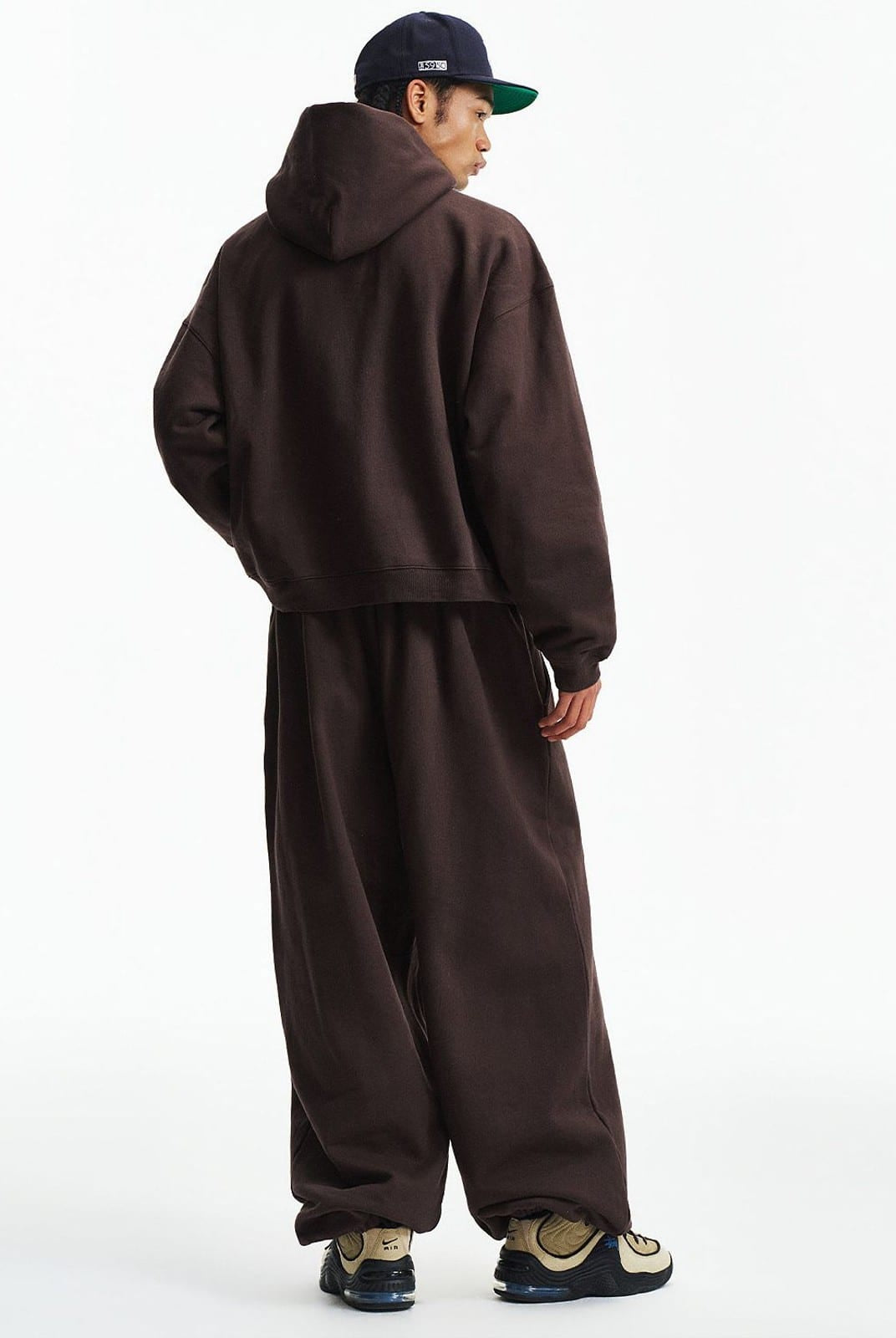 MEDM 3D Logo Two Way Zip Cotton Hoodie in Brown - On Male Model