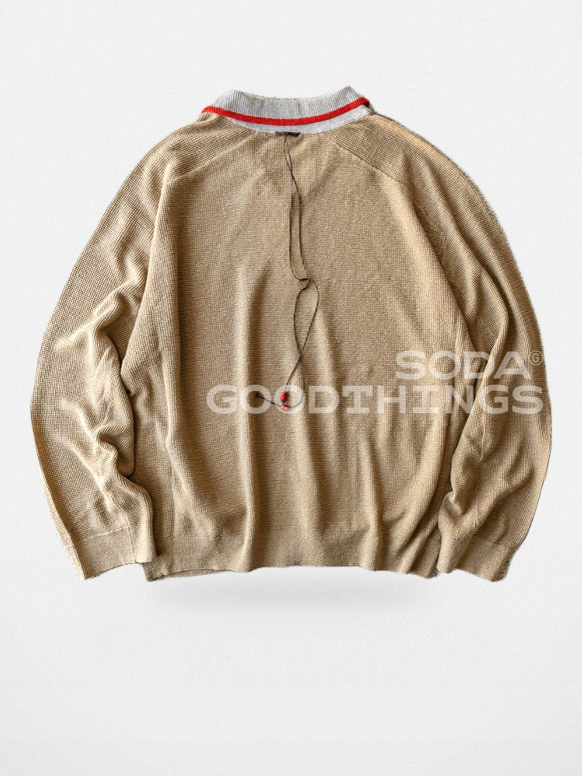 SOD Contrast Collar Linen Knit Sweater in Beige