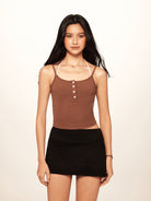 BEERBRO Ribbed Layered Halter Tank in Brown - On Female Model