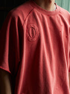 USAGE Vintage Wash Distressed Short Sleeve Sweatshirt in Red - On Male Model