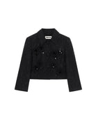SHUSHUTONG Embellished Wool Blend Cropped Jacket in Black