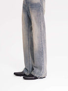 MASONPRINCE Faded Slub Flared Jeans in Denim - On Model