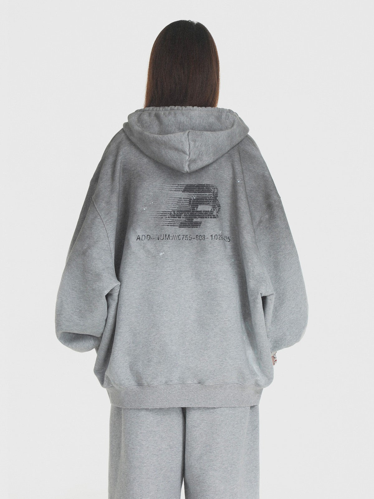 MASONPRINCE Distressed Painted Zip Up Hoodie in Gray - On Model