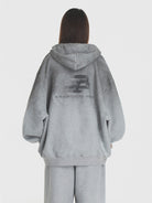 MASONPRINCE Distressed Painted Zip Up Hoodie in Gray - On Model