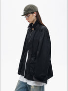 MASONPRINCE Waxed Cotton Barn Jacket in Black - On Female Model