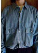 USAGE Cotton Chambray Safari Shirt in Denim - On Male Model