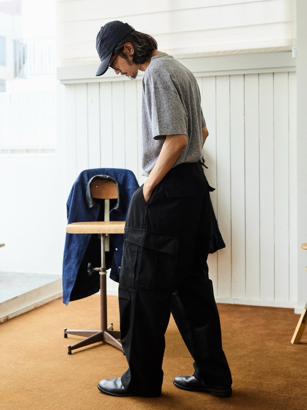 USAGE Heavyweight Ripstop M51 Cargo Pants in Black - On Male Model