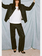 alright then Oversized Selvedge Denim Jacket in Blue - On Female Model