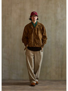 USAGE Distressed Faux Suede Moto Jacket in Brown - On Male Model