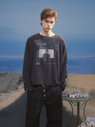 SOD Keanu Graphic Waffle Knit Top in Gray - On Male Model