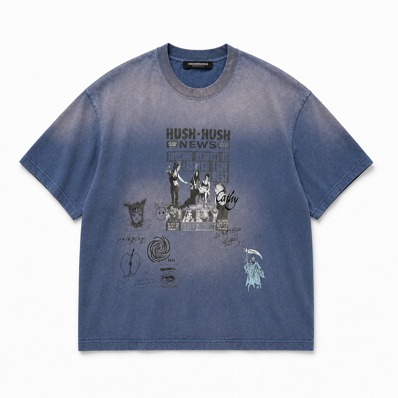 Sun-Faded Graphic T-Shirt — Navy | UNKNOWNWORLD | MING STREET