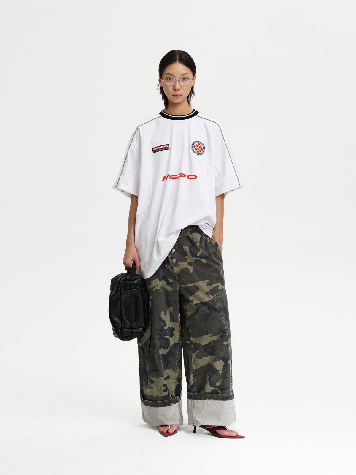 MASONPRINCE Reconstructed Applique T Shirt in White - On Female Model