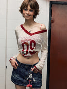 BEERBRO Puppy Patch Sheer Knit V Neck in White - On Female Model