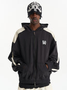 BLINDNOPLAN Hooded Colorblock Track Jacket in Black - On Male Model