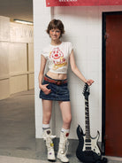 BEERBRO Puff Print Puppy Baby Tee in White - On Female Model
