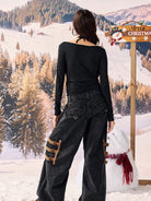 BEERBRO Lyocell Crossover Cowl Neck Top in Black - On Female Model