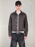 UNKNOWNWORLD Cracked Leather Type 3 Jacket in Green - On Male Model