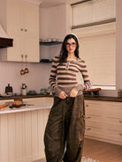 BEERBRO Washed Camo Parachute Cargo Pants in Brown - On Female Model
