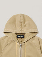 SMFK Garment Dyed Cotton Zip Up Hoodie in Beige - Detail