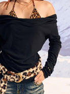 BEERBRO Cowl Neck Top Leopard Cami Set in Black - On Female Model
