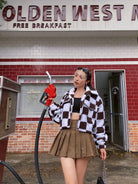 BEERBRO Checkerboard Cropped Jacket in White - On Female Model