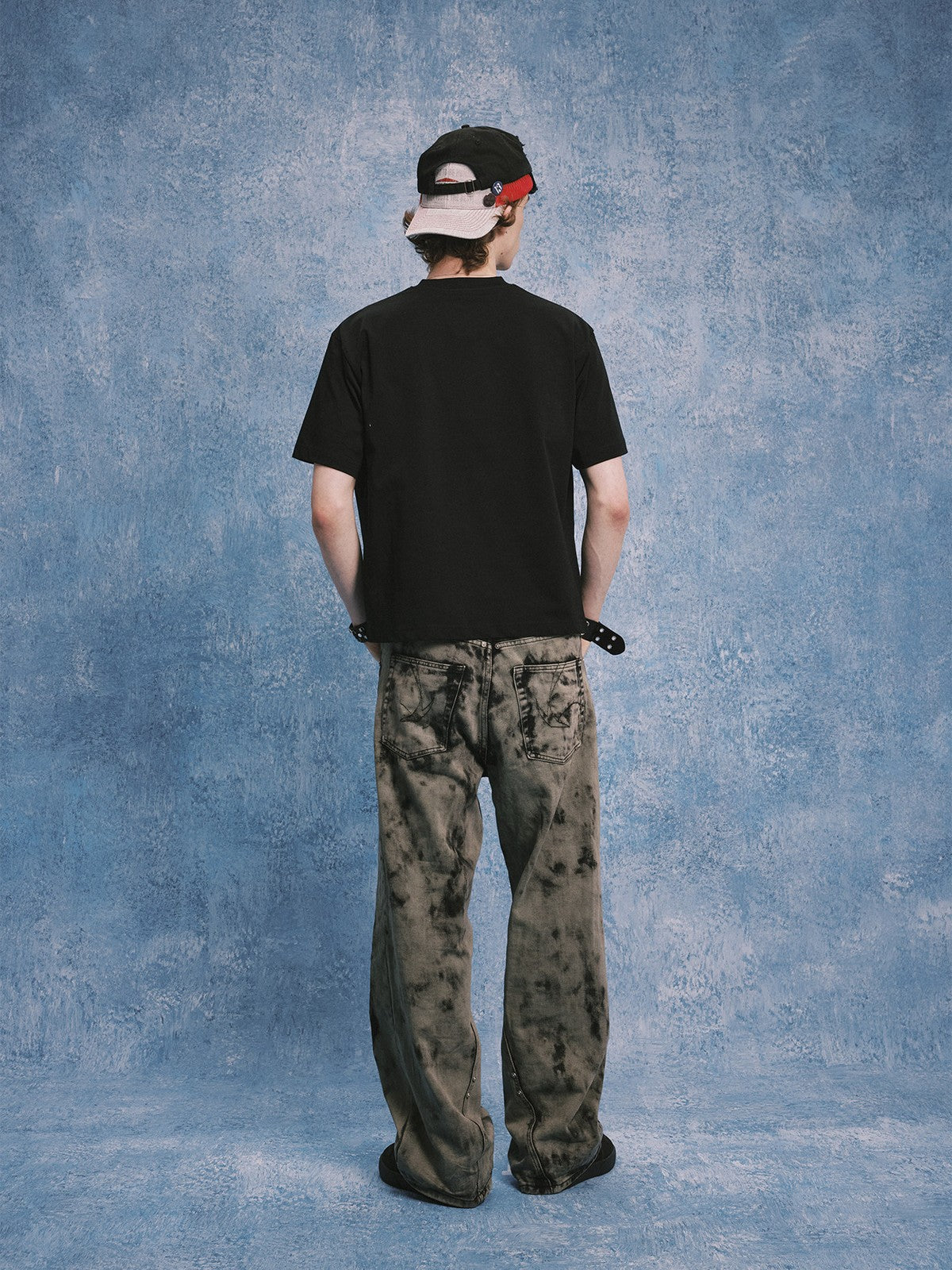 SOD Hand Tie Dye Distressed Straight Jeans in Gray - On Model