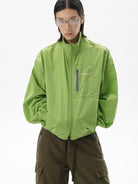 MASONPRINCE Lightweight Tonal Check Nylon Jacket in Green - On Male Model
