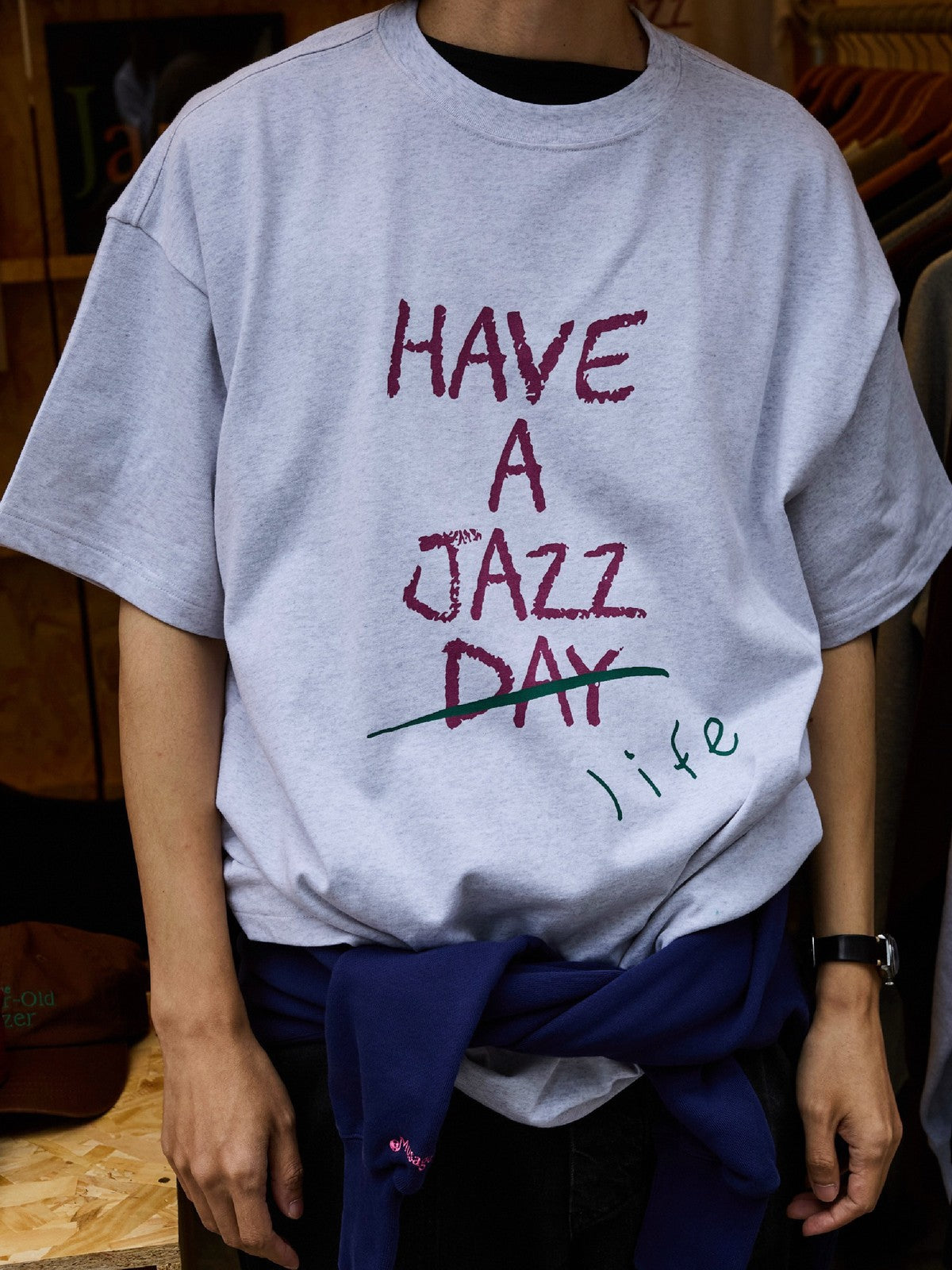 USAGE JZ Festival Graphic Cotton T Shirt in Heather Gray - On Model