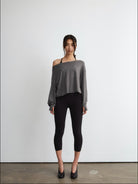 FaxCopyExpress Off Shoulder Overlay Sweatshirt in Gray - On Female Model