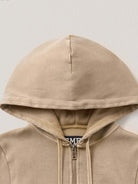SMFK Washed Ribbed Zip Up Hoodie in Beige - Detail