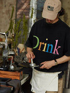 USAGE Faded Rainbow Logo T Shirt in Black - On Male Model
