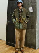 USAGE Cotton Ripstop Patchwork Blazer in Green - On Male Model