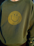 USAGE Washed Cotton Raglan Smiley Sweatshirt in Mint - On Model