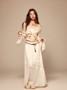 BEERBRO Sheer Mesh Tie Front Top in White - On Female Model