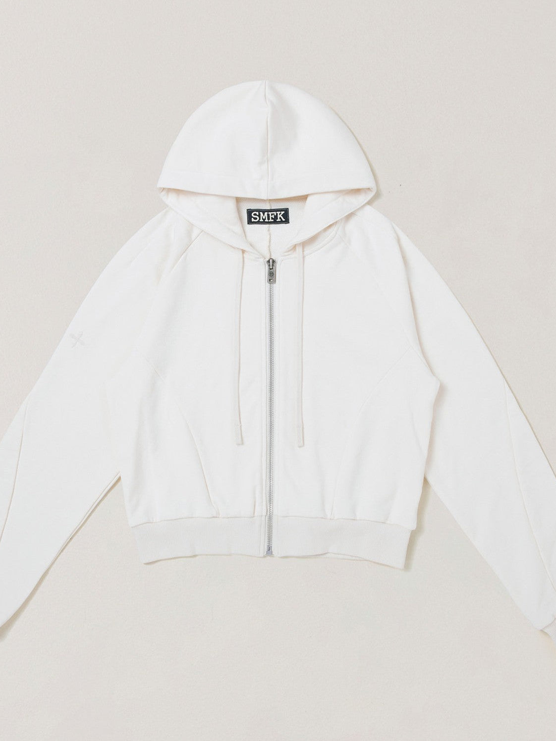 SMFK Garment Dyed Cotton Zip Up Hoodie in White